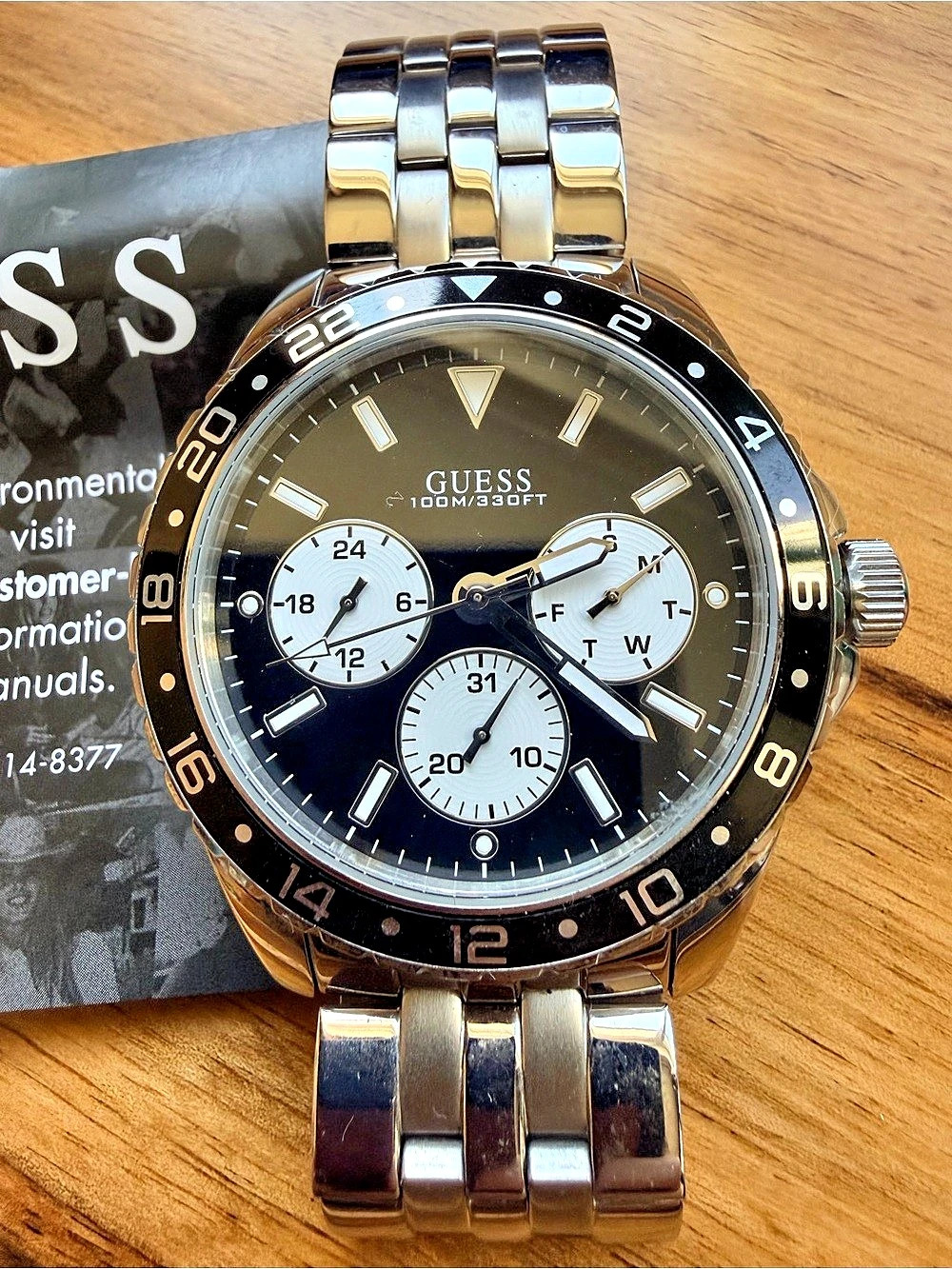 GUESS Odyssey Black Dial Silver Steel Strap Men's Watch W1107G1